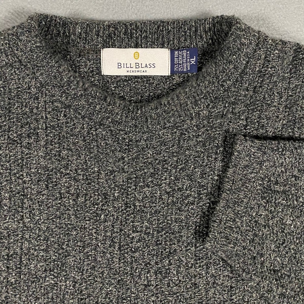 Vintage Bill Blass Sweater Mens XL Grey Textured Knit Crewneck Made USA